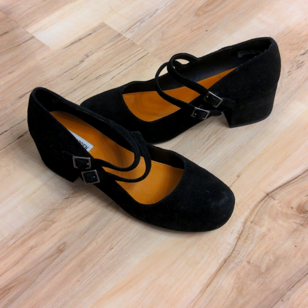Suede Low Heel Mary Janes